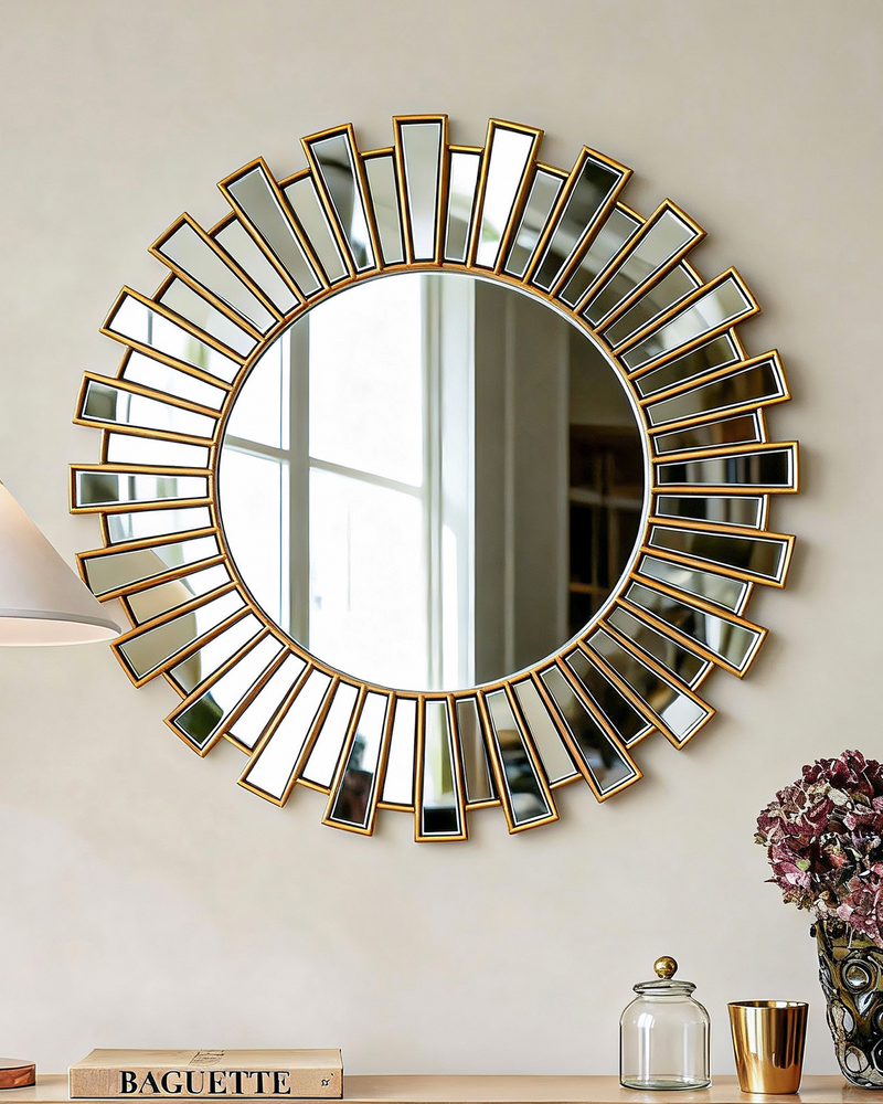 Gold Sunburst Decorative Round Wall Mirror