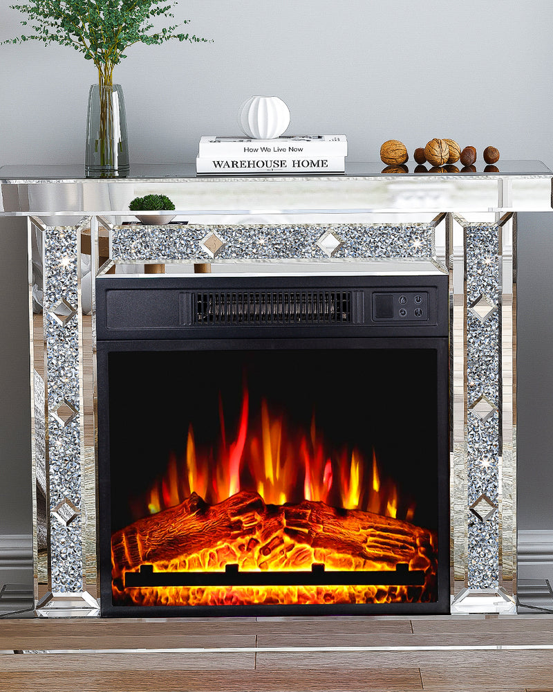 Mirrored Electric Fireplace, Fireplace Mantel Freestanding Heater Firebox with Remote Control