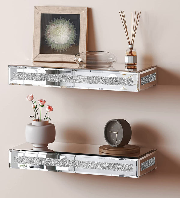 SHYFOY Mirrored Floating Shelves Wall Mounted Set of 2