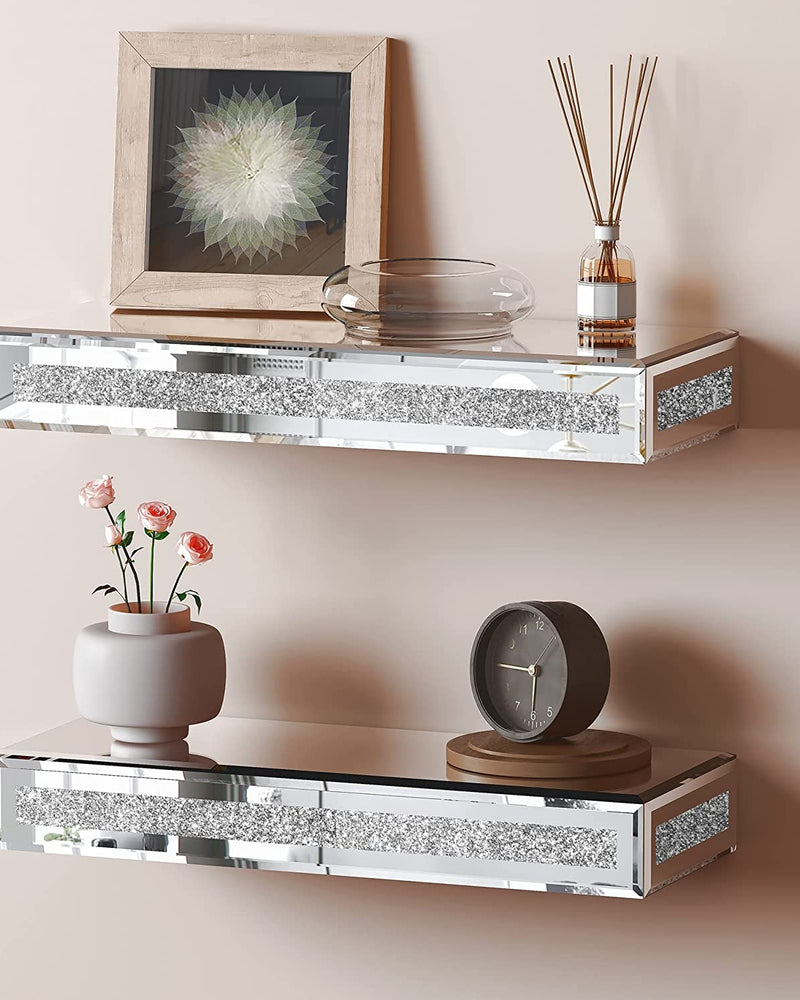 SHYFOY Mirrored Floating Shelves Wall Mounted Set of 2
