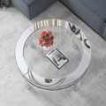 Round Glass Top Silver Accent Table Decor With Crushed Diamond Coffee Table