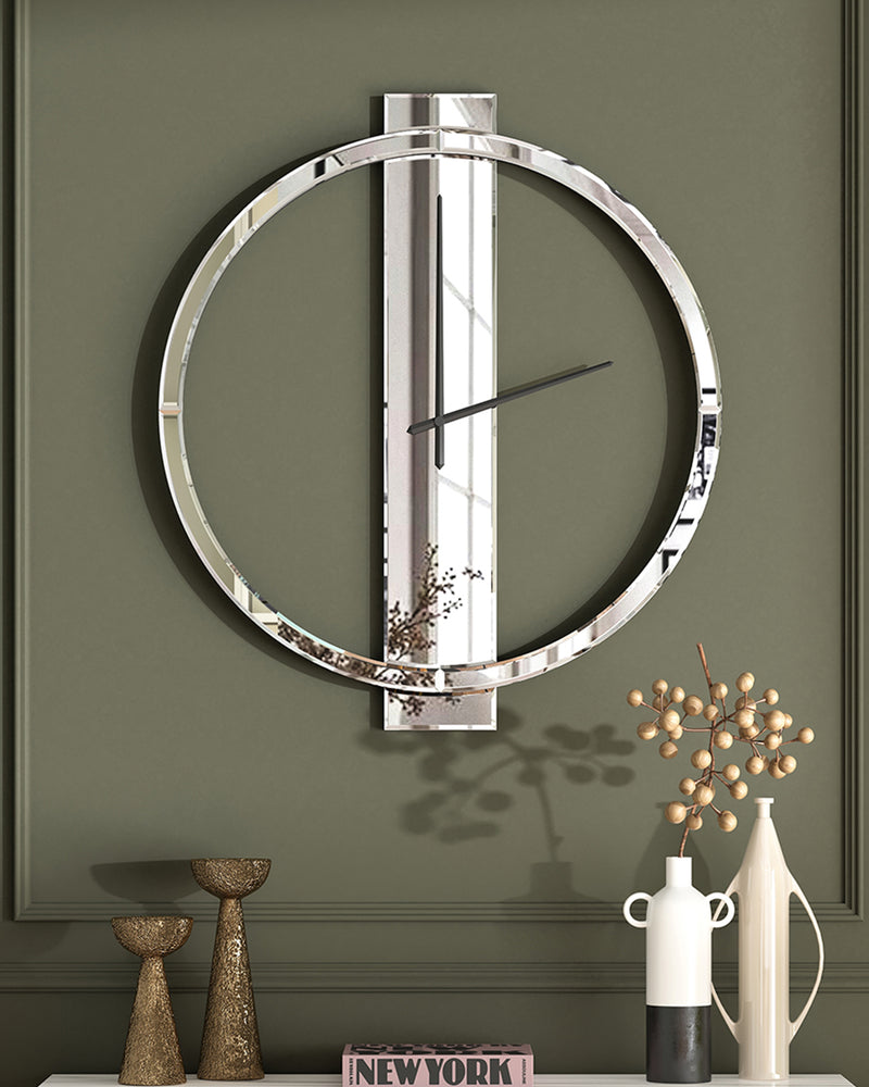 Wall Clock Decorative Large Clock Living Room Decor - Big Clocks All Mirror Glass Finish