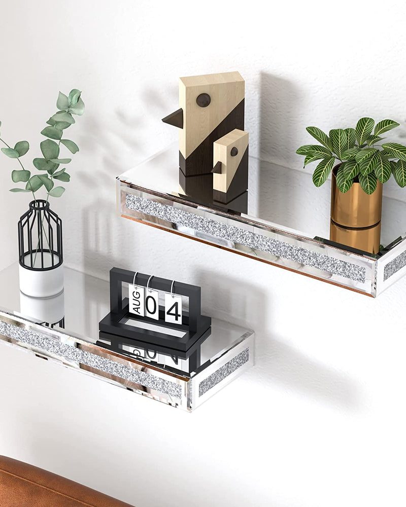 SHYFOY Mirrored Floating Shelves Wall Mounted Set of 2