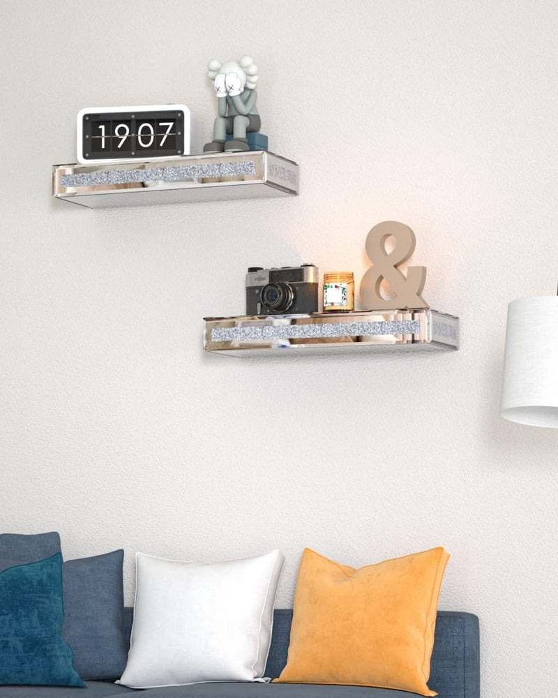 SHYFOY Mirrored Floating Shelves Wall Mounted Set of 2