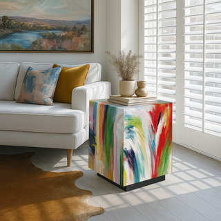 22'' Abstract Art Graffiti Glass End Table