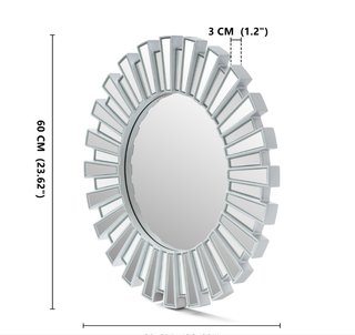 Silver Sunburst Decorative Round Wall Mirror