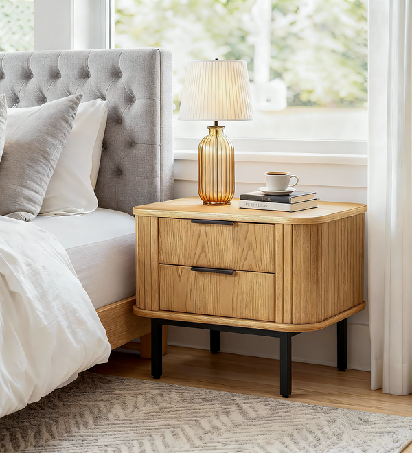 2-Drawer Nightstand Wood End Table