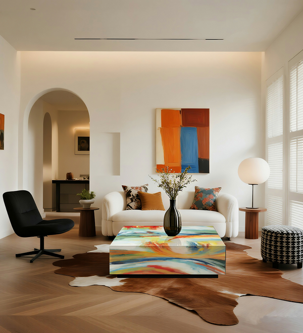 Square Modern Abstract Glass Coffee Table