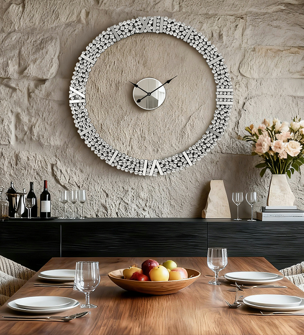 Foldable-Frame Round Wall Clock Adorned with Crystals