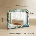 Arched Floral Fabric Wrapped Wood Frame Horizontal Wall Mirror