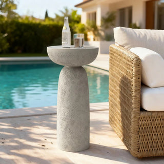 Grey Travertine Stone Finish End Table Accent Side Table