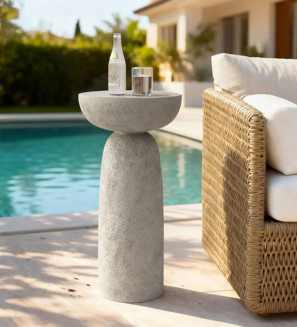 Grey Travertine Stone Finish End Table Accent Side Table