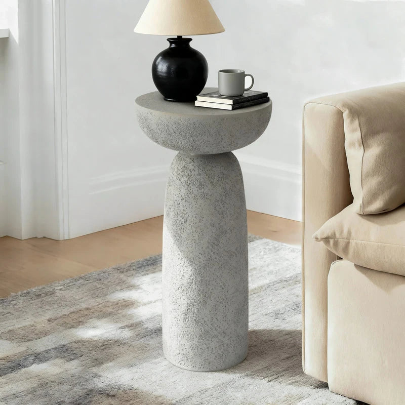 Grey Travertine Stone Finish End Table Accent Side Table