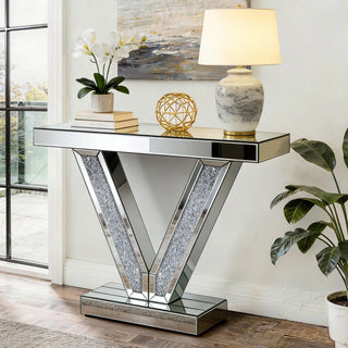 Modern Console Table with V-Shaped Base Sparkling Diamond Accents