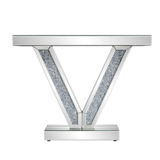 Modern Console Table with V-Shaped Base Sparkling Diamond Accents