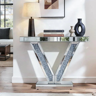 Modern Console Table with V-Shaped Base Sparkling Diamond Accents