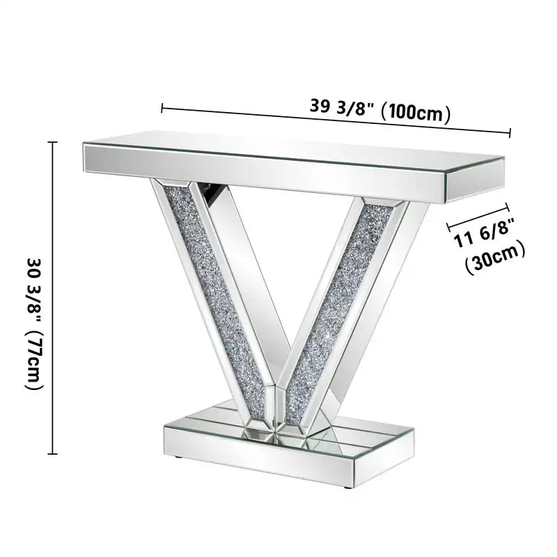 Modern Console Table with V-Shaped Base Sparkling Diamond Accents