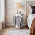 Hexagonal Mirrored Side Table with Crushed Crystal Inlay
