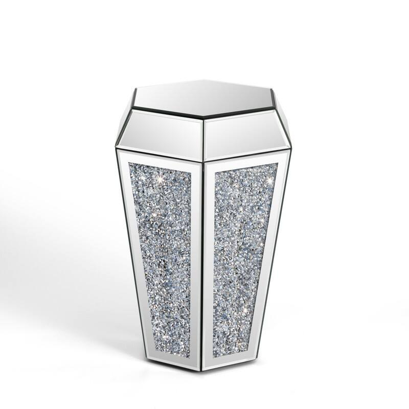 Hexagonal Mirrored Side Table with Crushed Crystal Inlay