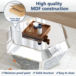 31" Coffee Table Mirrored Glass Finished with Crushed Diamond