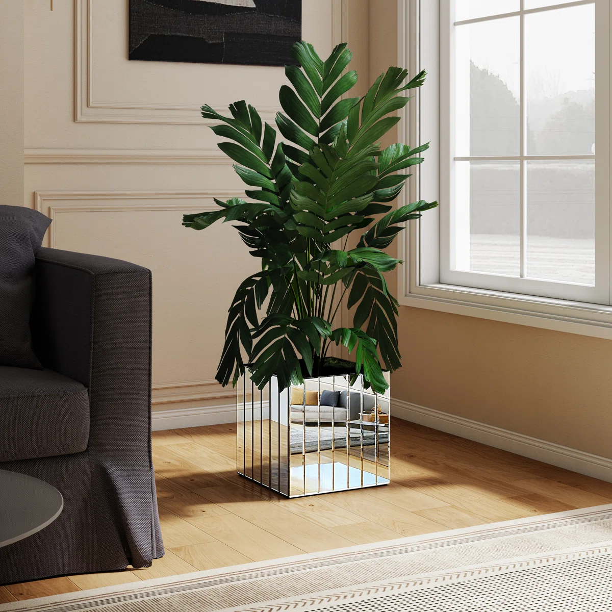 13.78" Handmade Planter Box Mirrored Glass Decor