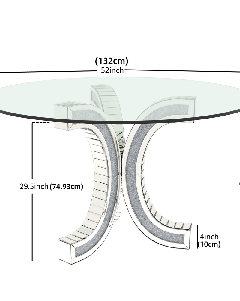 Mirror Glass Pedestal Dining Table with Tempered Glass Tabletop