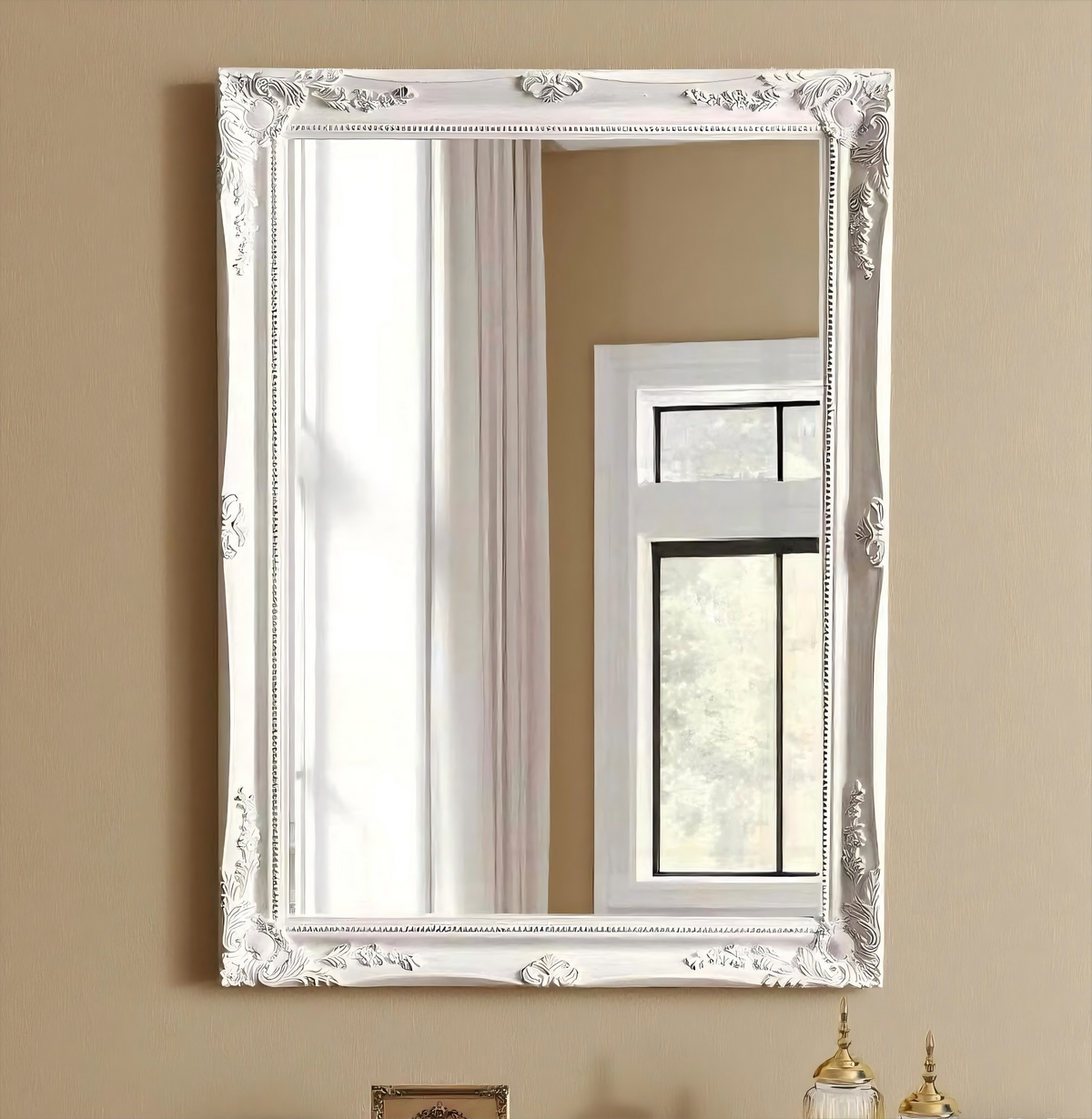 Antique White Ornate Wall Mirror