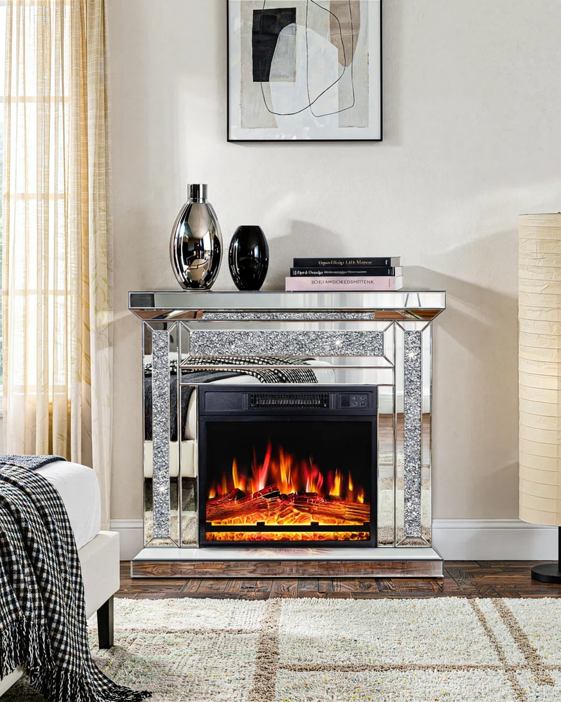 Electric Fireplace with Glass Mantel Surround, Crushed Diamonds inlay