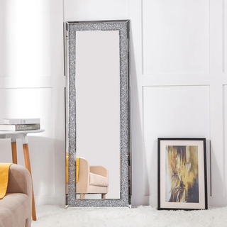 SHYFOY Sparkly Freestanding Long Mirror with Crushed Diamond, Rectangle Full Length Floor Mirror