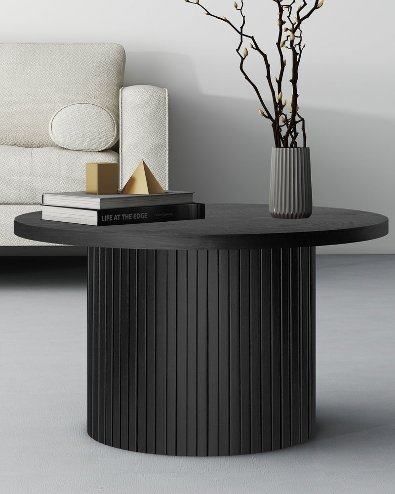 Black Pedestal Wood Round Coffee Table