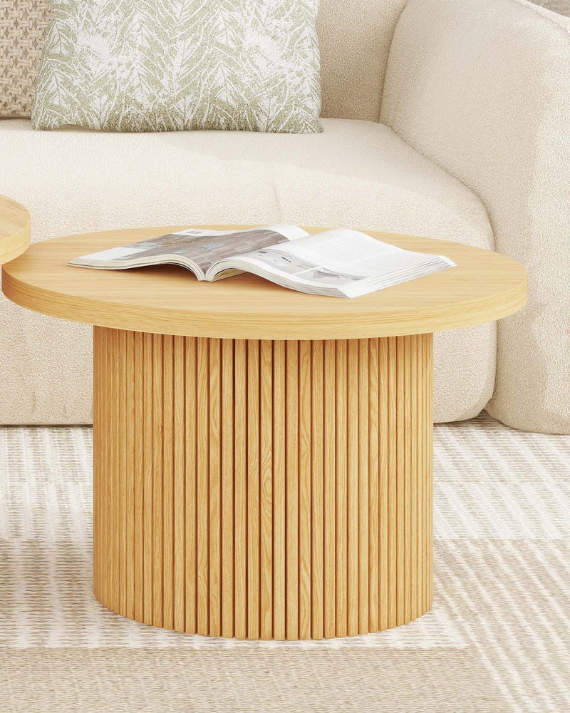 Pedestal Wood Round Coffee Table with Solid Wood Circle Pedestal Table