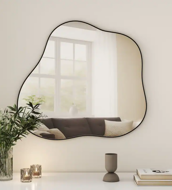 Black Asymmetrical Wall Mirror Cloud-Shaped Accent Mirror