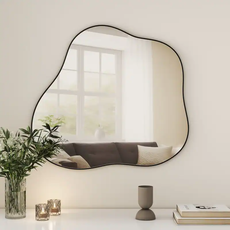 Black Asymmetrical Wall Mirror Cloud-Shaped Accent Mirror