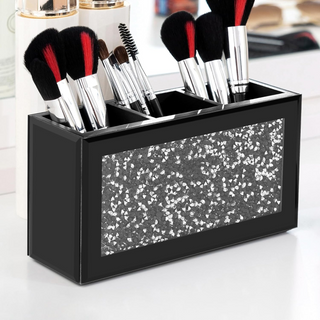 SHYFOY Black Makeup Brush Holder Organizer, 3 Slots Glass Cosmetic Brushes Storage Holder with Crushed Diamond, Pencil Pen Holder for Desk, Desk Organizer and Accessories for Vanity