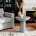 Tall Round Gray Pedestal Side Table, Modern Hourglass End Table with Stone Texture