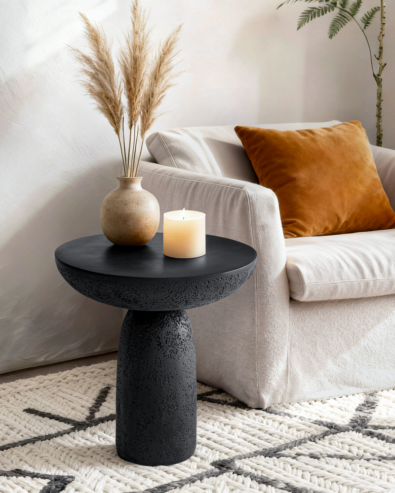 Black Round Side Table End Table