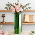 Green Glass Flower Vases for Home Decor, Living Room Decor
