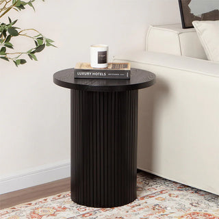 Round Wood End Table Fluted Pedestal Side Table - 17.7" x 22"-MDF/WOOD