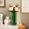 Green Glass Flower Vases for Home Decor, Living Room Decor