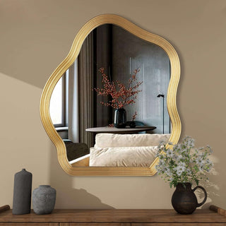 SHYFOY Asymmetrical Wall Mirrors for Living Room Decor Bohemian Gold Irregular Mirror,Decorative Wavy Mirror for Bathroom Bedroom Entryway