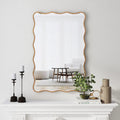 Antique Rectangle Wave Accent Wall Mirror Modern Gold Metal Mirror