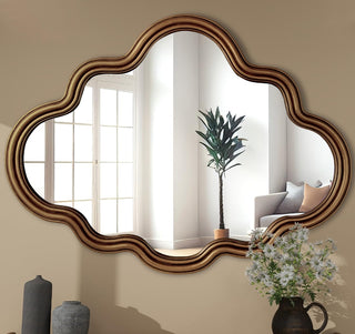 SHYFOY Irregular Mirrors for Wall Decor,40"x29" Antique Gold Wall Mirror Bohemian Decorative Wavy Mirror for Living Room Bathroom Bedroom Entryway