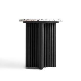 Modern Fluted Round Side Table with White Marble-look Top