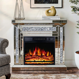 31.5'' W Electric Fireplace with Glass Mantel Surround, Crushed Diamonds inlay