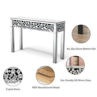 Glam Mirrored Entryway Table Console Table with Crystal Frame
