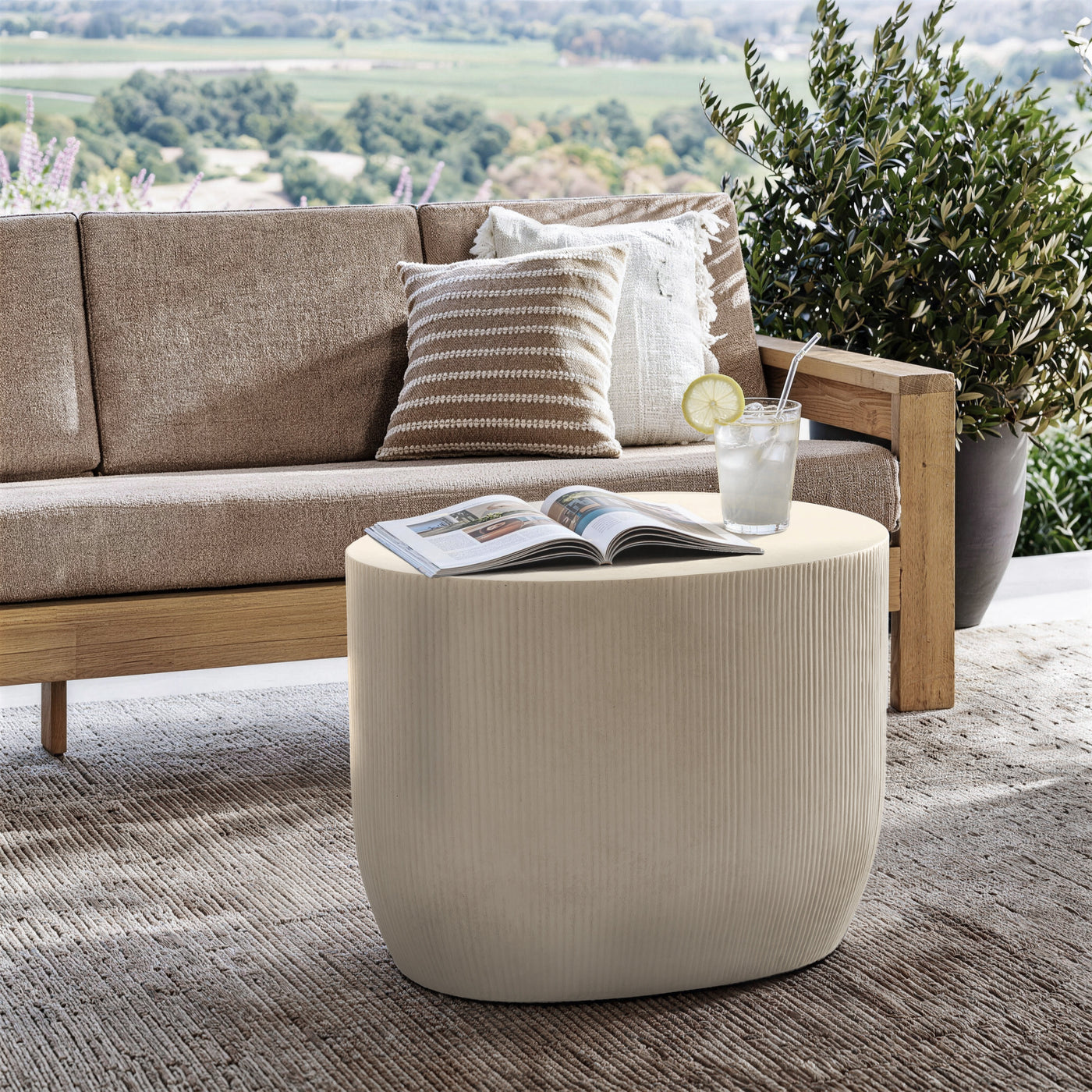 Fluted MgO Modern Round Accent Table