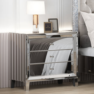 Glam Mirror Nightstand Bedside Table with 3 Drawer Chest