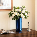 Blue Tall Cross-Shaped Decorative Glass Flower Vases for Home Decor