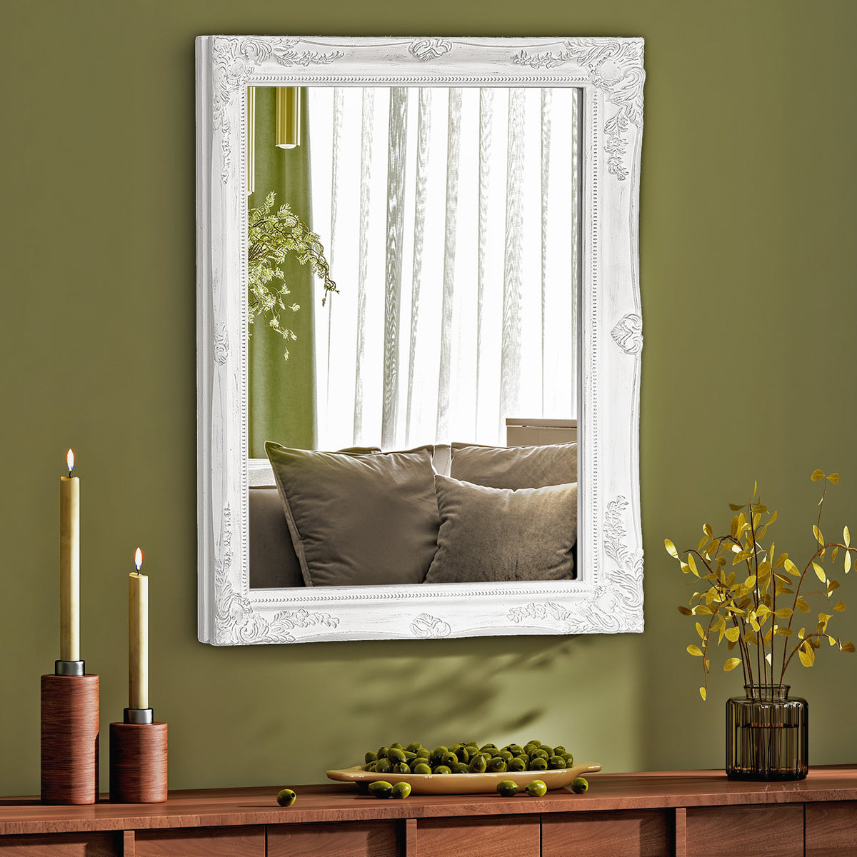 Antique White Ornate Wall Mirror