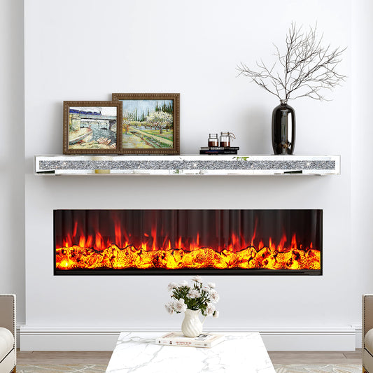Fireplace Mantel, 48 Inch Mirrored Floating Shelf with Crystal Crushed Diamond Inlay / SF-TS132